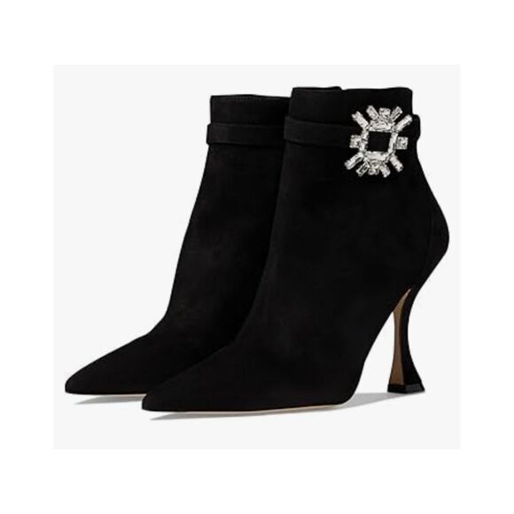 Stuart Weitzman Crystal Nova Xcurve 100 Zip Spool Heel Boot Black Size 7.5 - Picture 2 of 9